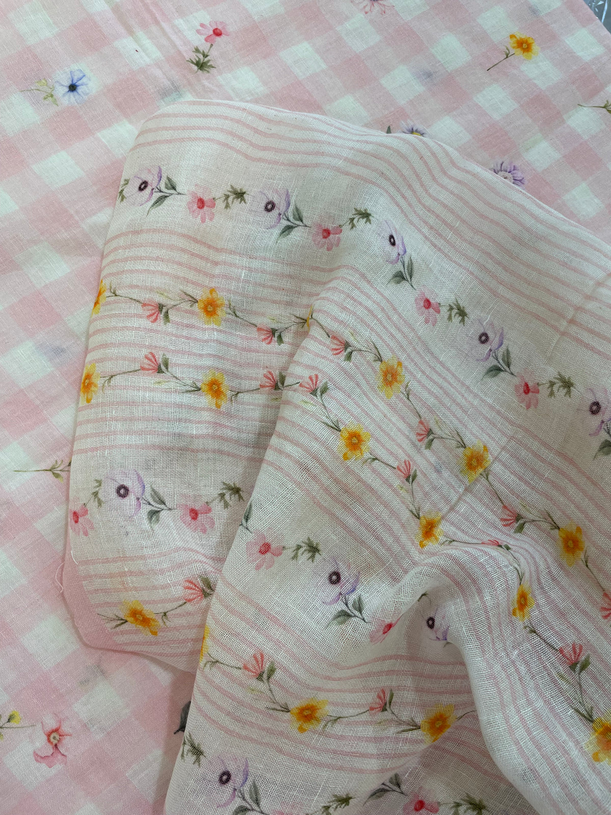 Lila – Soft Pink Floral Linen Unstitched Suit Set