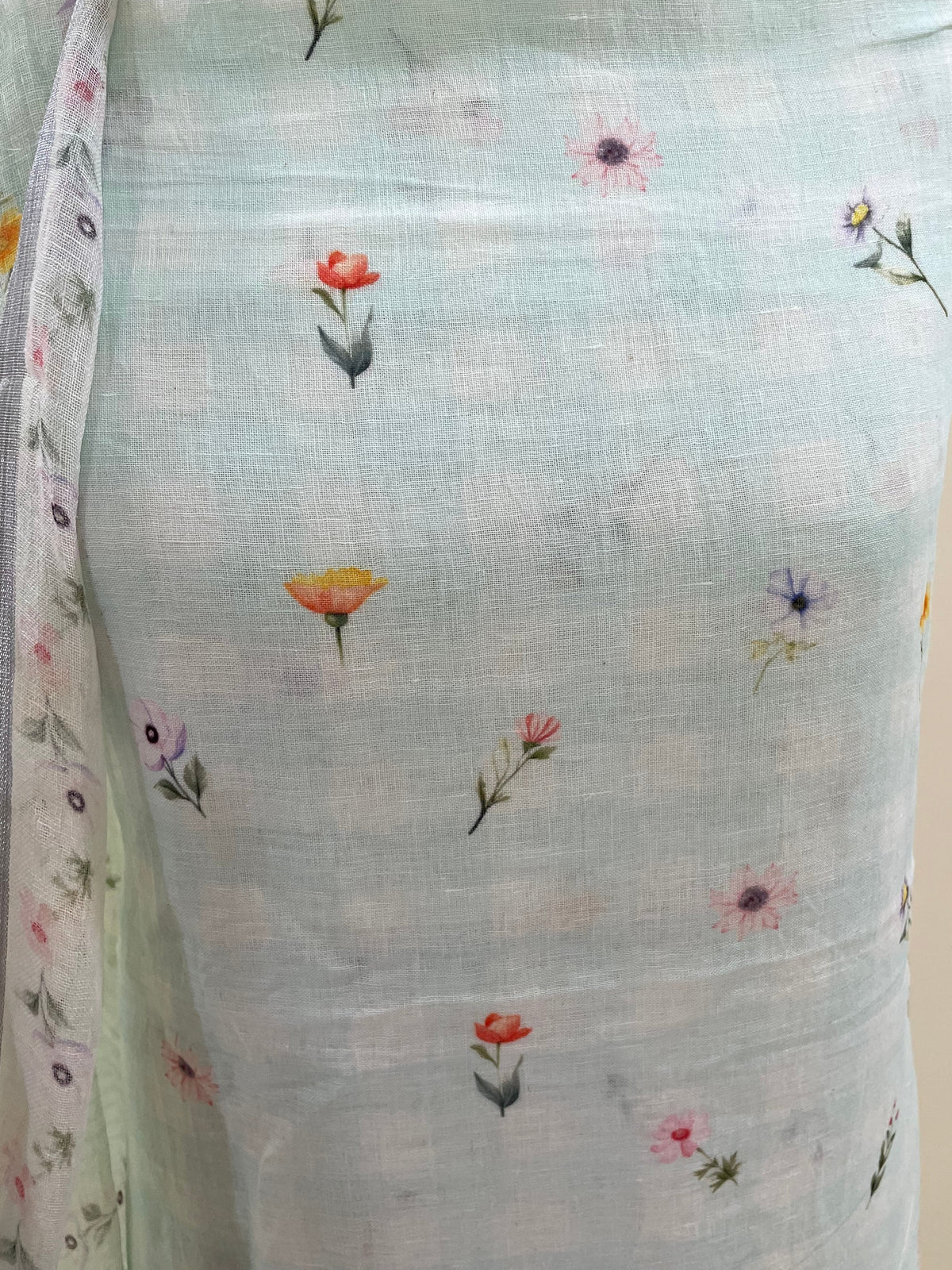 Lila – Soft Mint Green Floral Linen Unstitched Suit Set