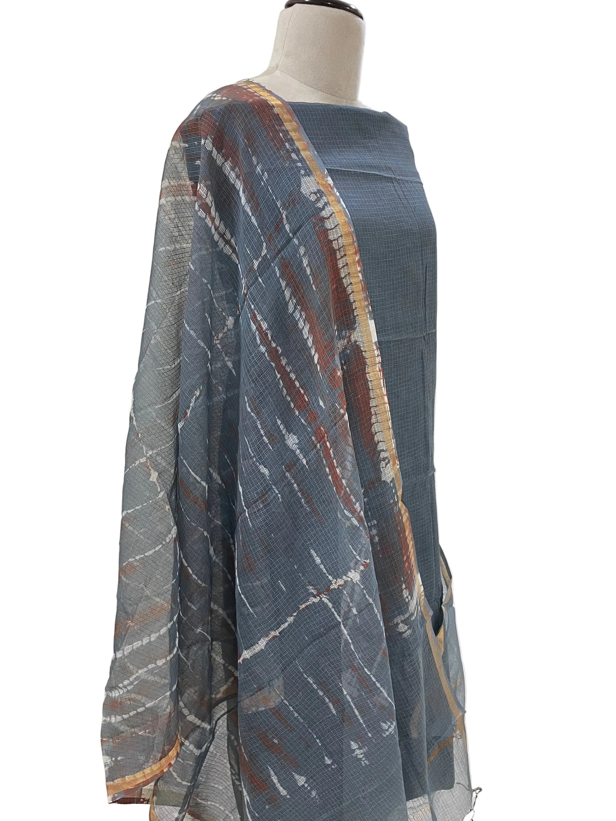 Komala — Smoky Grey Cotton Kota Unstitched Suit Set