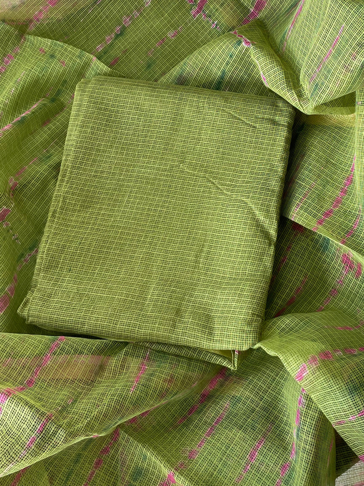 Komala — Olive Green Cotton Kota Unstitched Suit Set