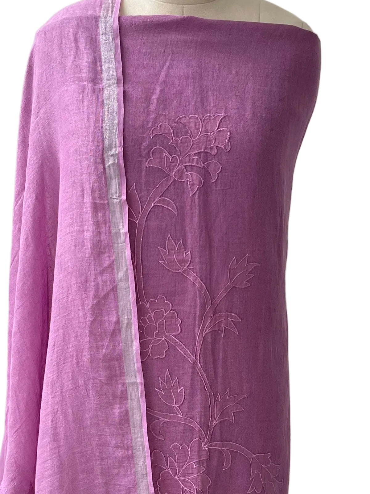 Lila — Lavender Linen Appliqué Unstitched Suit Set