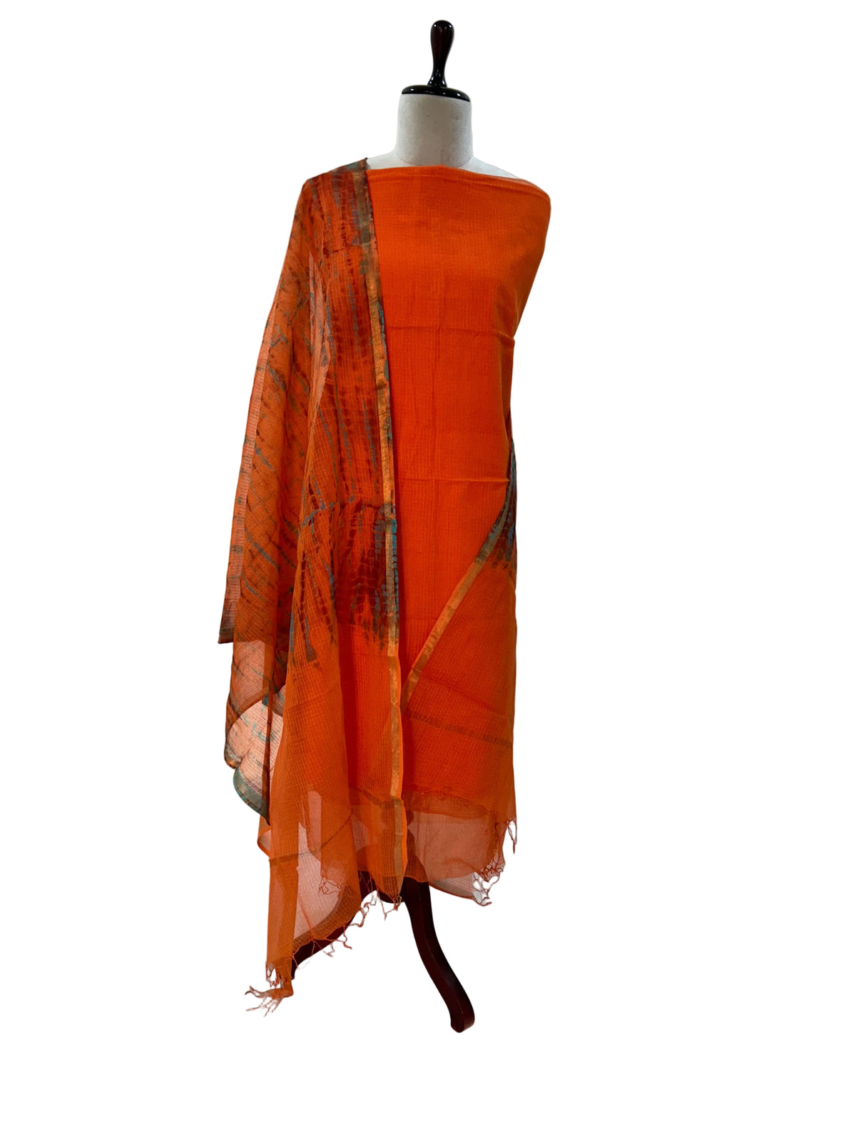 Komala — Tangerine Orange Cotton Kota Unstitched Suit Set