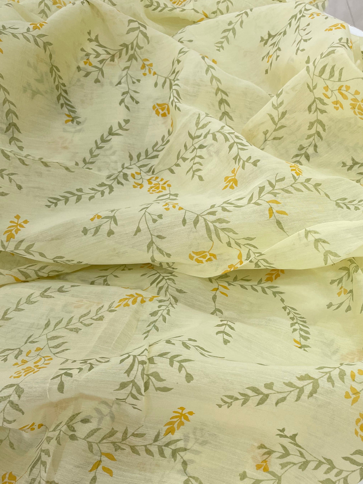 Mallepuvvu – Pistachio Green Printed Mulmul Unstitched Suit Set