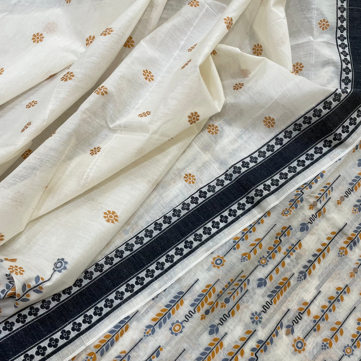 Chandrakala – Ivory & Black Chanderi Cotton Unstitched Suit Set