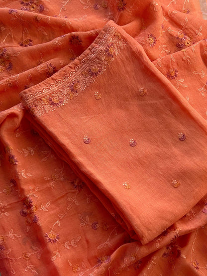 Lila — Peach Orange Linen Unstitched Suit Set