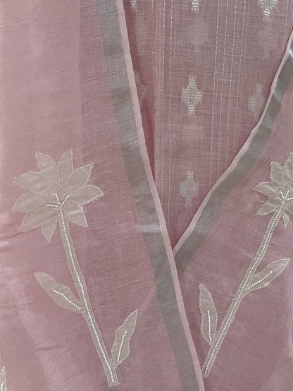 Lila — Blush Pink Linen Appliqué Unstitched Suit Set