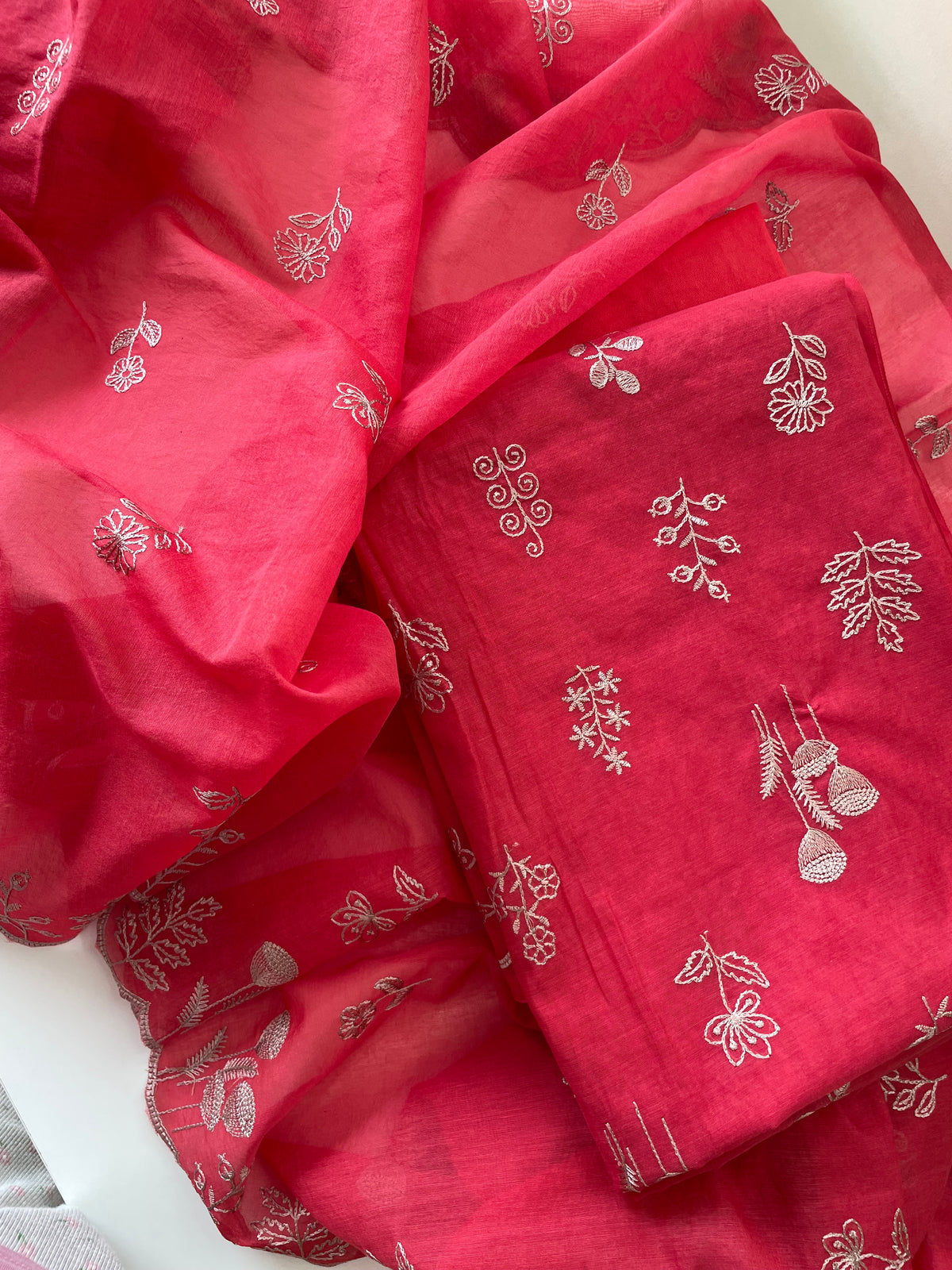 Chandrakala – Crimson Red Chanderi Unstitched kurti Set