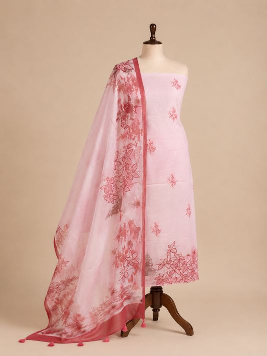Mallepuvvu Blush Pink mulmul unstitched suit set by Aura