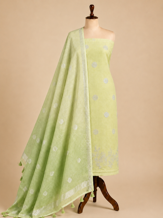 Lila Pastel Lime Green ombre linen unstitched suit set by Aura