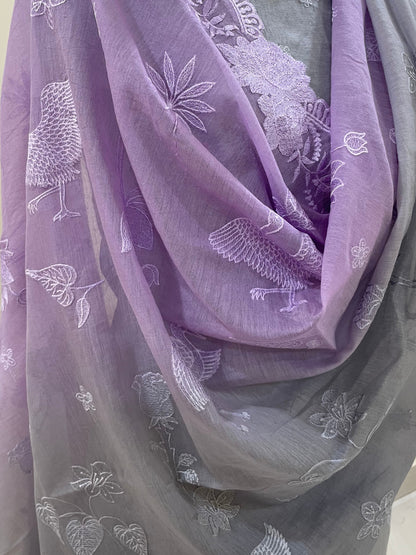 Mallepuvvu – Dove Grey & Lilac Mulmul Unstitched Suit Set