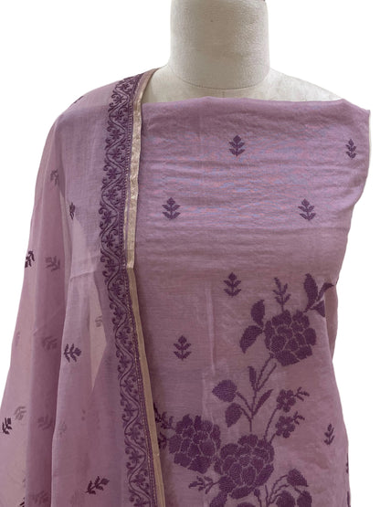 Mallepuvvu – Dusty Pink and Plum Mulmul Unstitched Suit Set