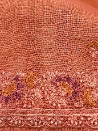 Lila — Peach Orange Linen Unstitched Suit Set
