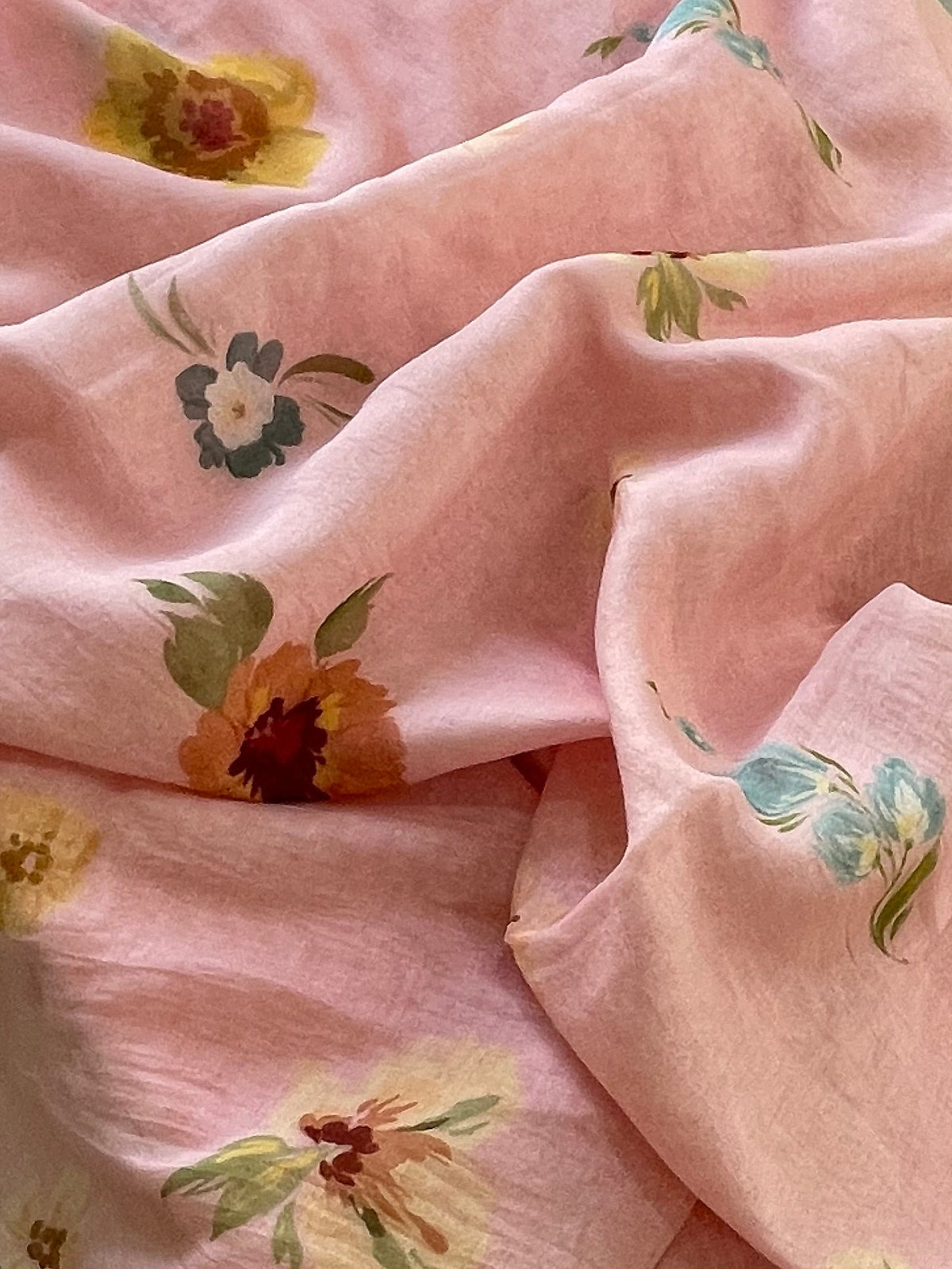 Mallepuvvu – Blush Pink Floral Printed Mulmul Unstitched Suit Set