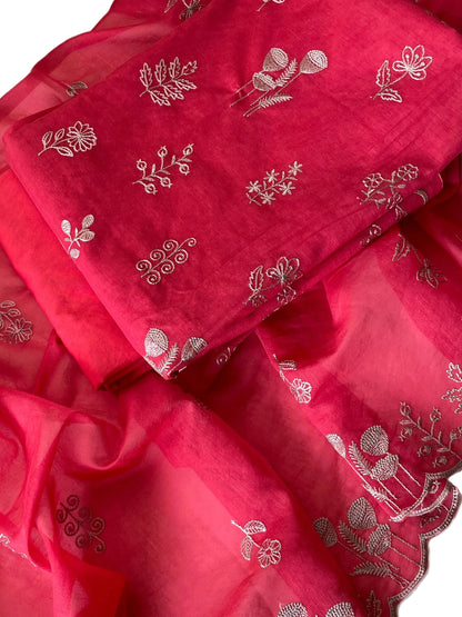 Chandrakala – Crimson Red Chanderi Unstitched kurti Set