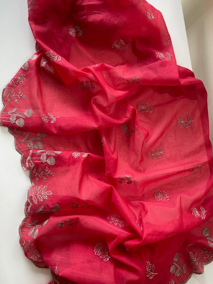 Chandrakala – Crimson Red Chanderi Unstitched kurti Set