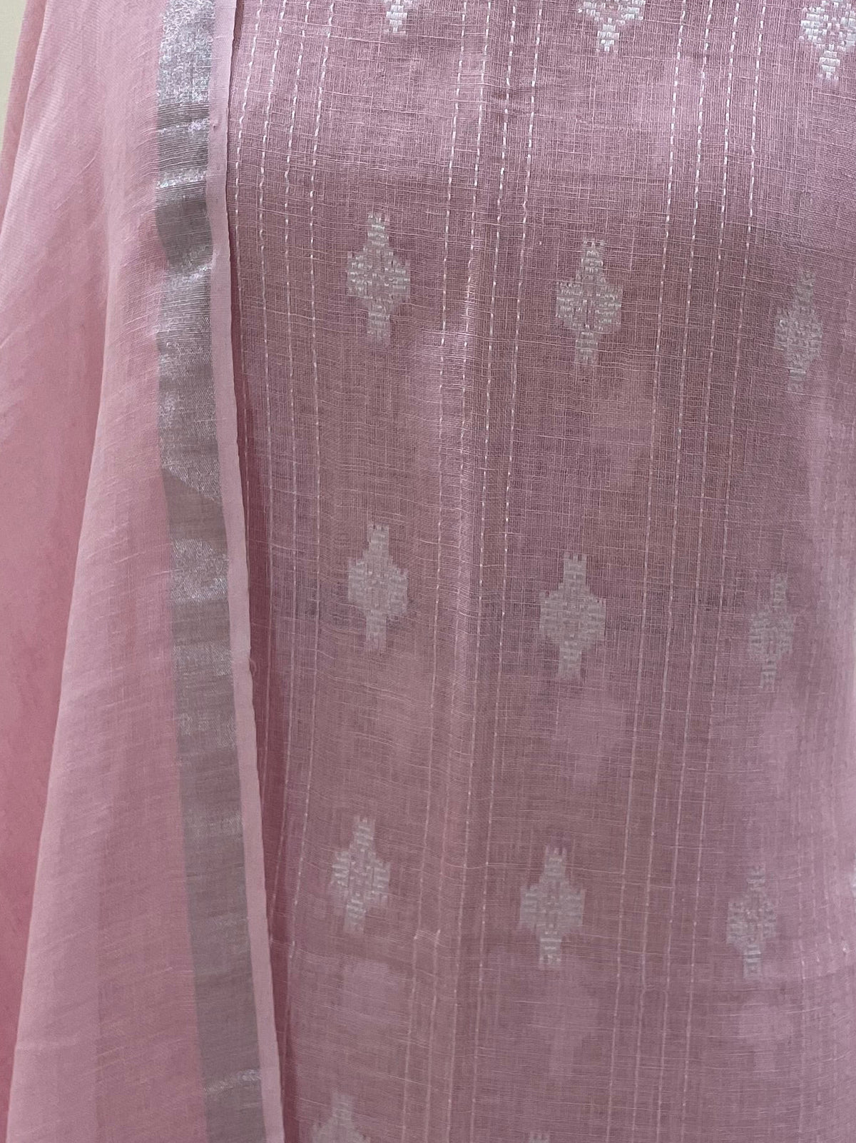 Lila — Blush Pink Linen Appliqué Unstitched Suit Set
