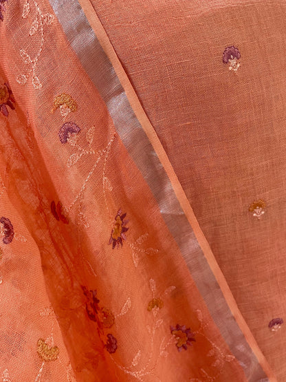 Lila — Peach Orange Linen Unstitched Suit Set
