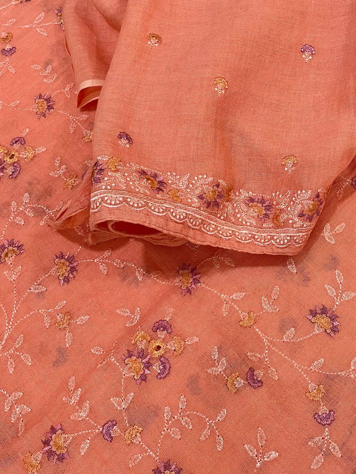 Lila — Peach Orange Linen Unstitched Suit Set