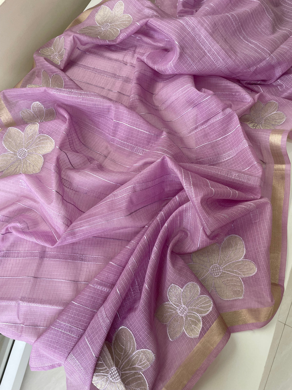 Komala – Lavender Silk Kota Unstitched Suit Set