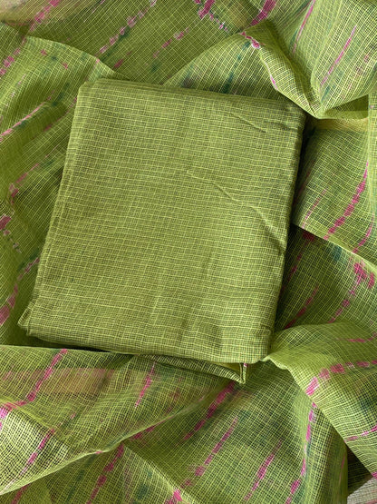Komala — Olive Green Cotton Kota Unstitched Suit Set
