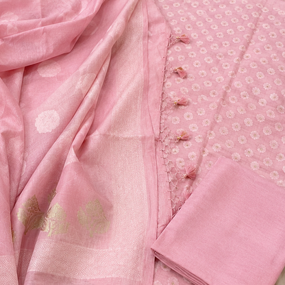 Chandrakala – Onion Pink Banarasi Mul Cotton Unstitched Suit Set
