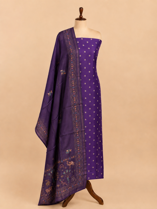 Chandrakala Royal Purple Mul Chanderi unstitched suit set by Aura