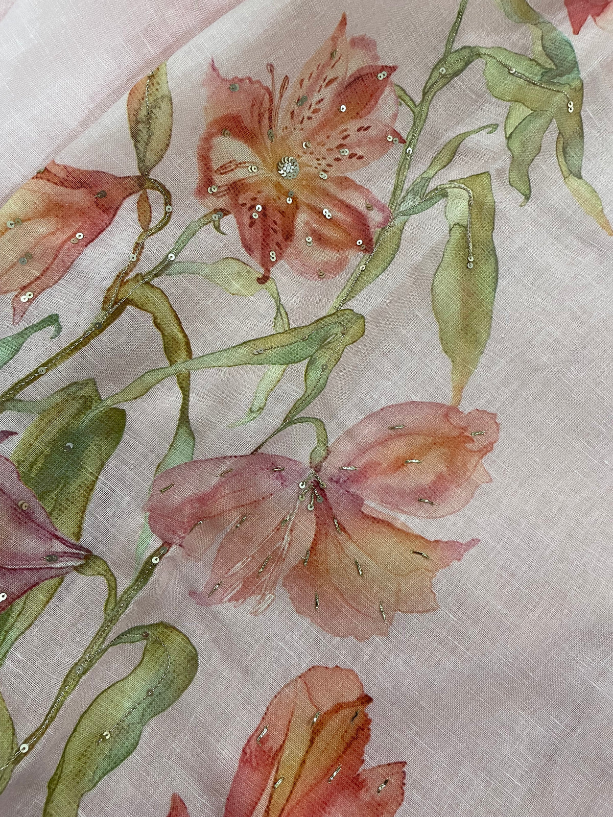 Lila – Baby Pink Linen Floral Printed Unstitched Suit Set
