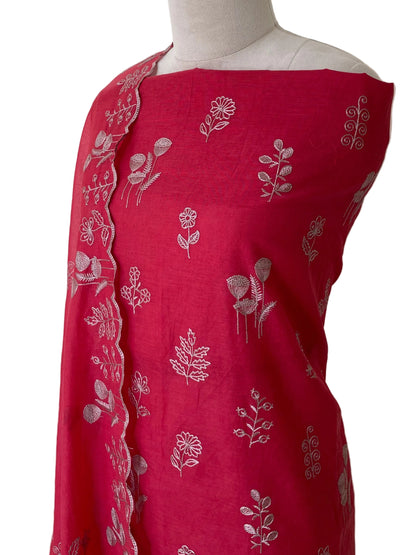 Chandrakala – Crimson Red Chanderi Unstitched kurti Set