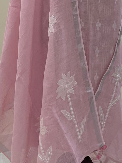 Lila — Blush Pink Linen Appliqué Unstitched Suit Set