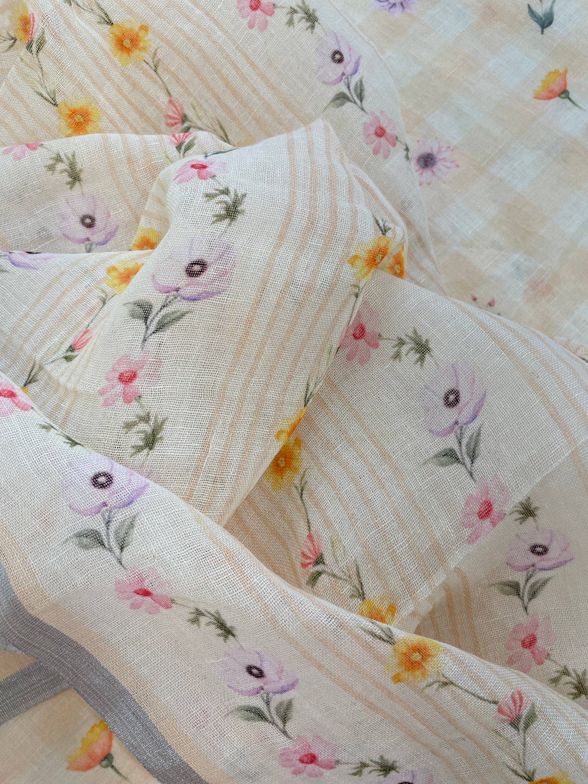 Lila – Soft Yellow Floral Linen Unstitched Suit Set