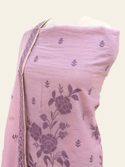 Mallepuvvu – Dusty Pink and Plum Mulmul Unstitched Suit Set