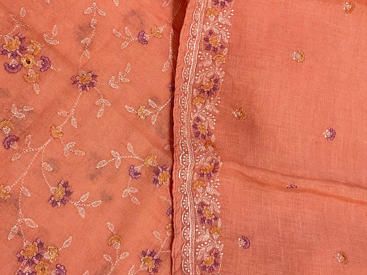 Lila — Peach Orange Linen Unstitched Suit Set