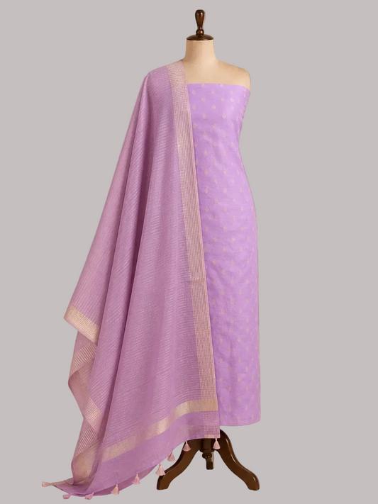 Chandrakala Soft Lilac Banaras cotton Chanderi unstitched suit set by Aura