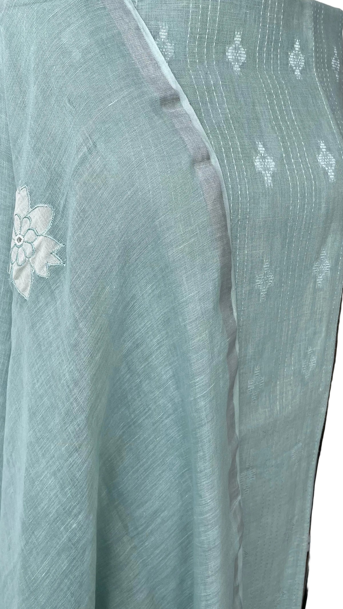 Lila — Seafoam Green Linen Appliqué Unstitched Suit Set
