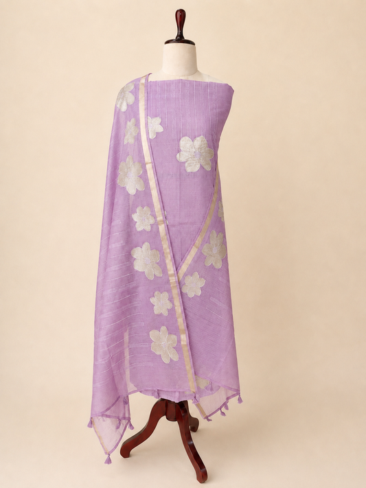 Komala Lavender silk Kota unstitched suit set by Aura