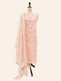 Mallepuvvu – Peach Pink Printed Mulmul Unstitched Suit Set