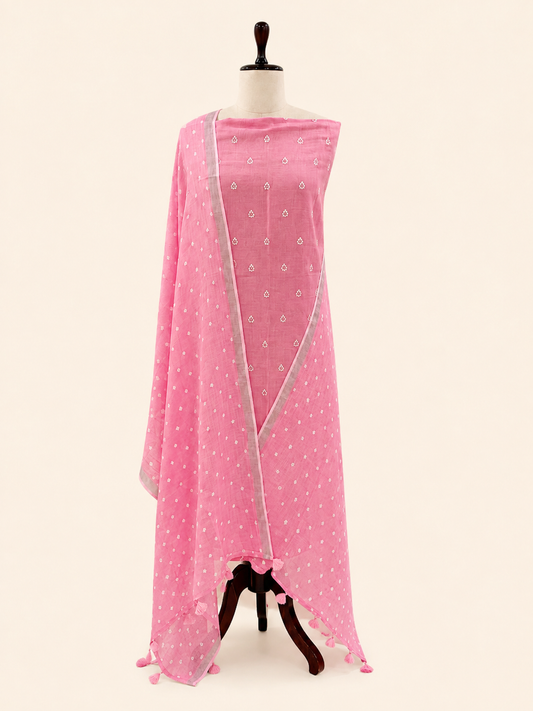 Lila Rose Blush Bandhani linen unstitched suit set by Aura