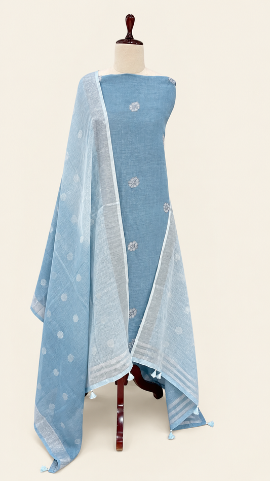 Lila Powder Blue ombre linen unstitched suit set by Aura