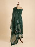 Vanantara -Deep Emerald Green Pure Organza unstitched suit set