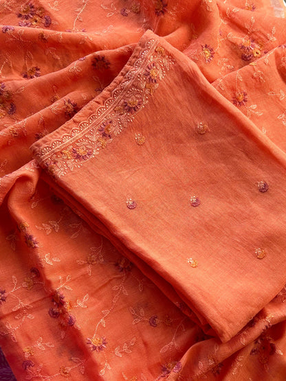 Lila — Peach Orange Linen Unstitched Suit Set