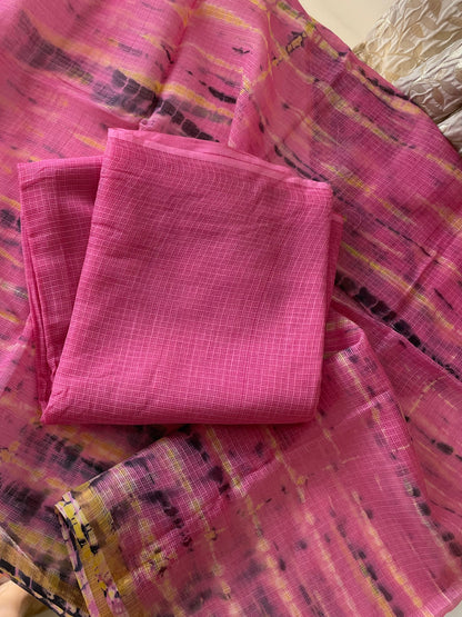 Komala Cotton Kota Rose Pink Unstitched Suit Set