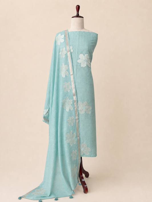Komala Seafoam Green silk Kota unstitched suit set by Aura