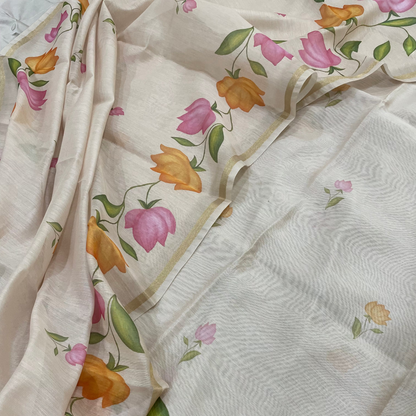 Chandrakala – Blush Beige Chanderi Unstitched Suit Set