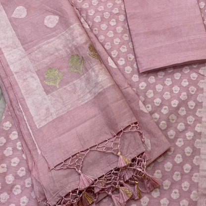 Chandrakala – Onion Pink Banarasi Mul Cotton Unstitched Suit Set