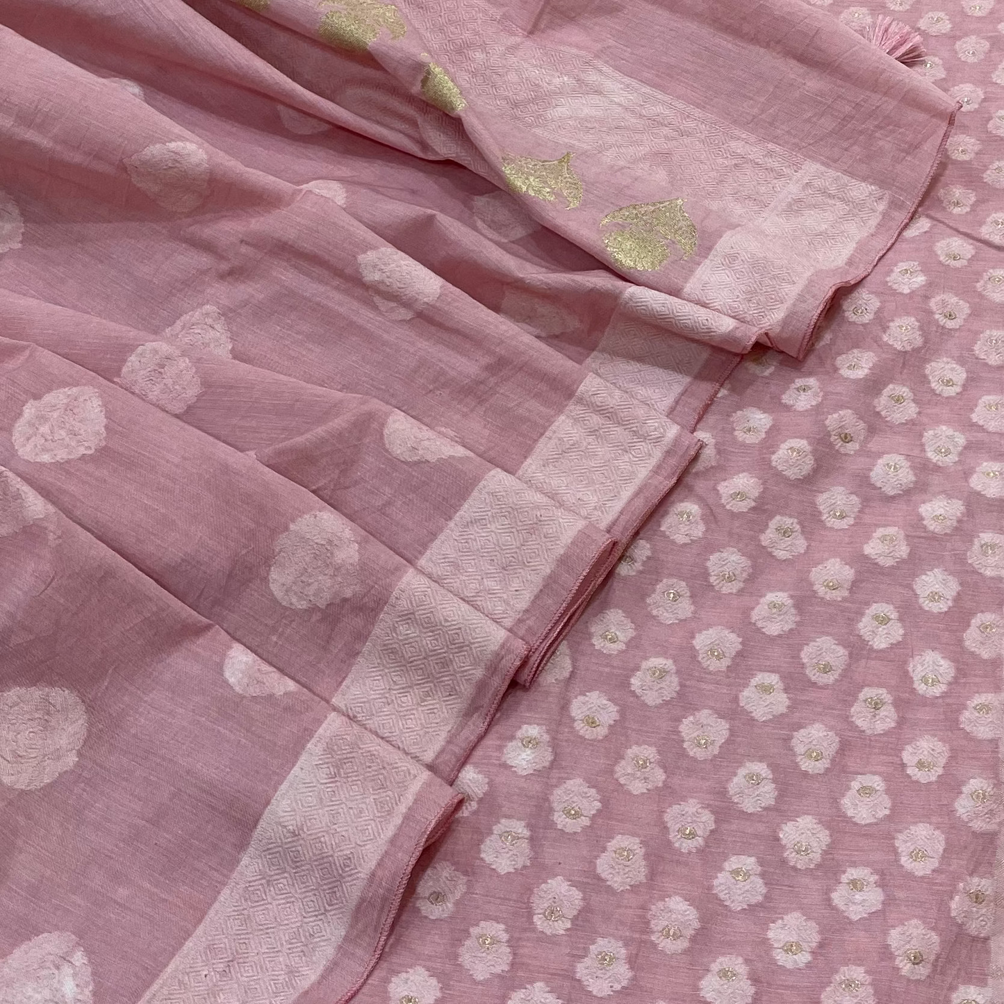 Chandrakala – Onion Pink Banarasi Mul Cotton Unstitched Suit Set