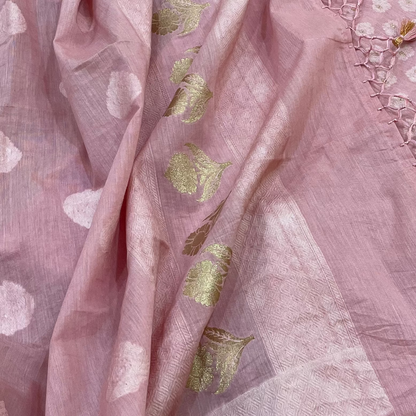 Chandrakala – Onion Pink Banarasi Mul Cotton Unstitched Suit Set