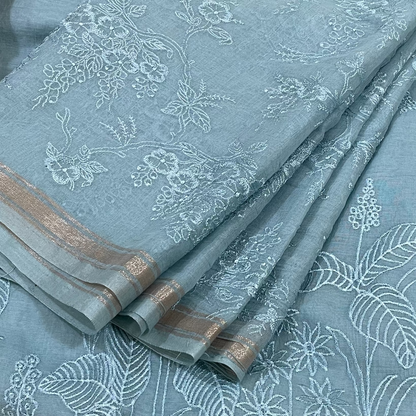 Chandrakala – Powder Aqua Mul Chanderi Unstitched Suit Set