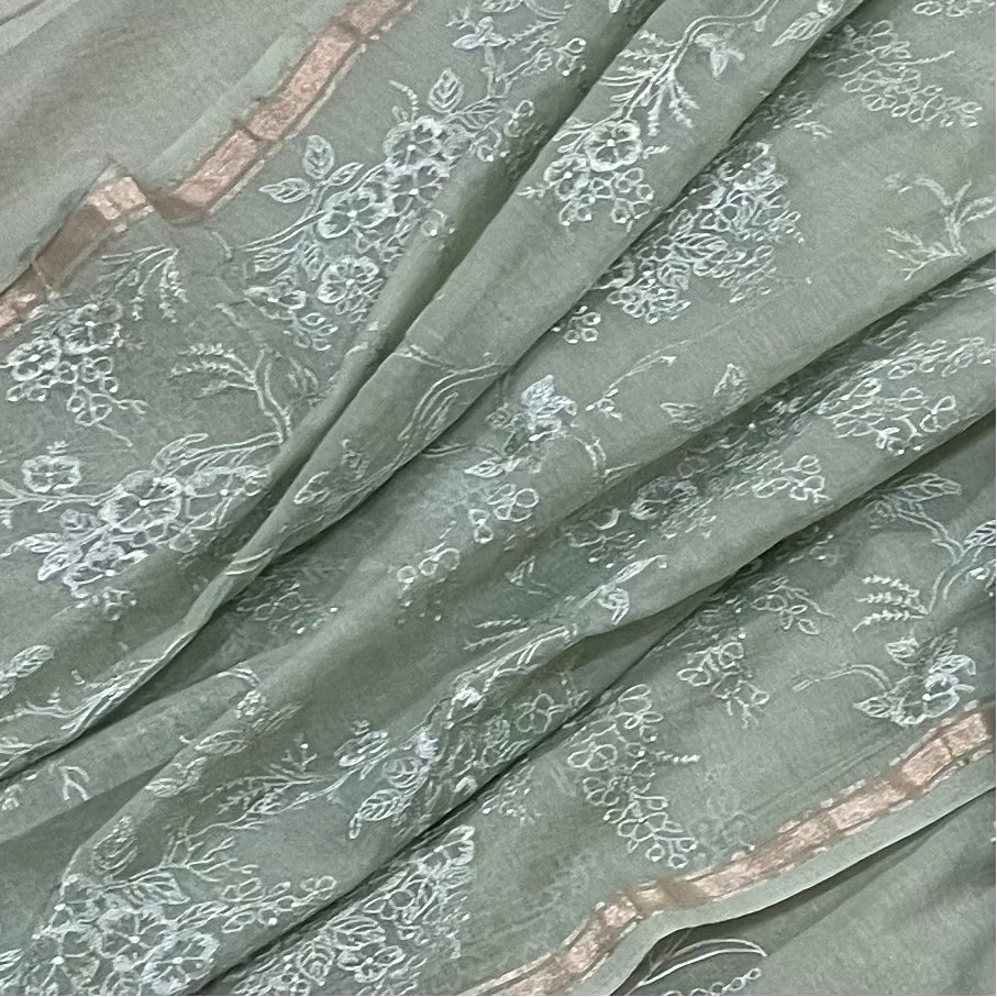 Chandrakala – Sage Green Mul Chanderi Unstitched Suit Set
