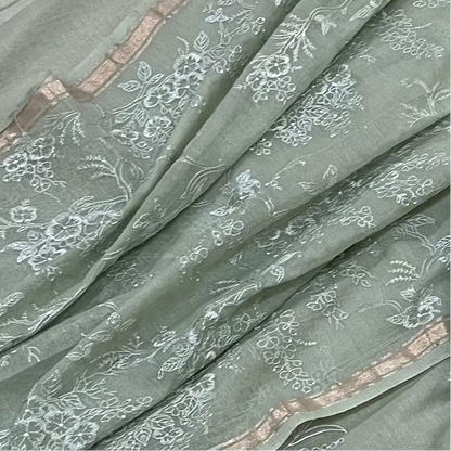 Chandrakala – Sage Green Mul Chanderi Unstitched Suit Set