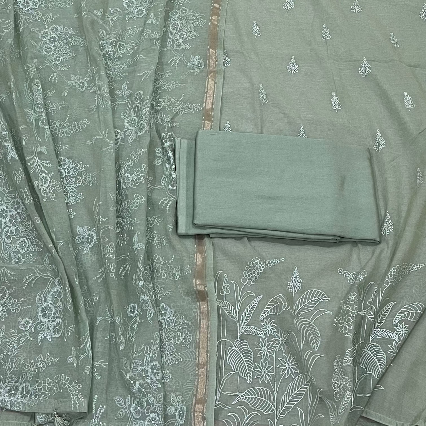Chandrakala – Sage Green Mul Chanderi Unstitched Suit Set